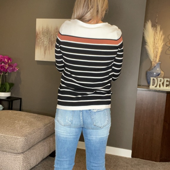 Pink Clover, size M, Black, white, brown, striped sweater. - Picture 2 of 4